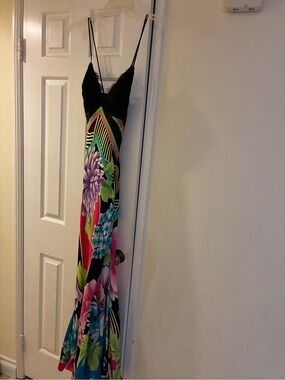 Cache silk gown with lace bodice